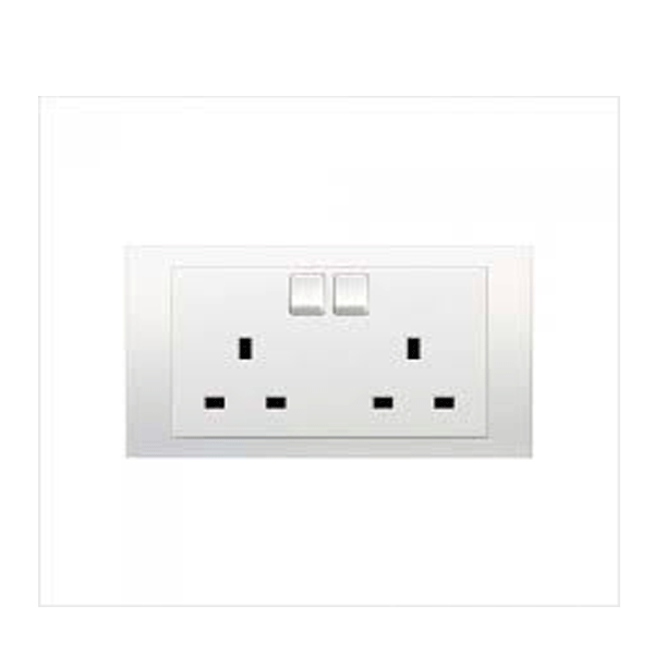 Bộ ổ cắm đôi 3 chấu kiểu Anh có công tắc - trắng