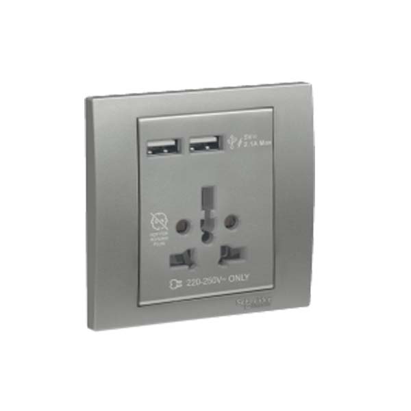 Bộ ổ cắm đa năng và sạc USB - xám bạc