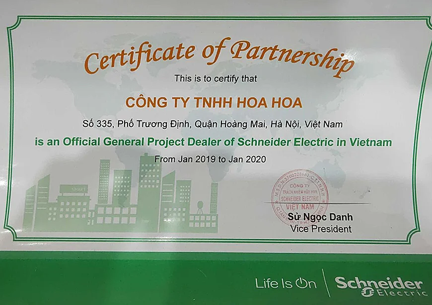 Chứng nhận NPP Schneider 2019