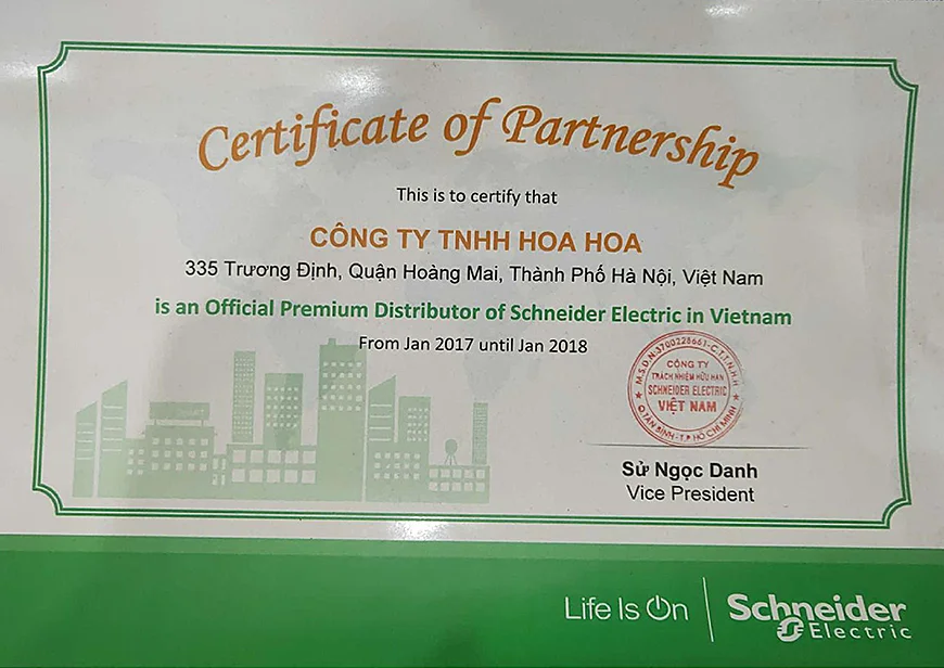 Chứng nhận NPP Schneider 2017