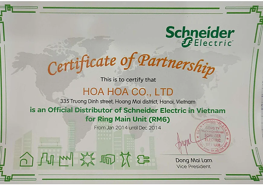 Chứng nhận NPP Schneider 2014-RM6