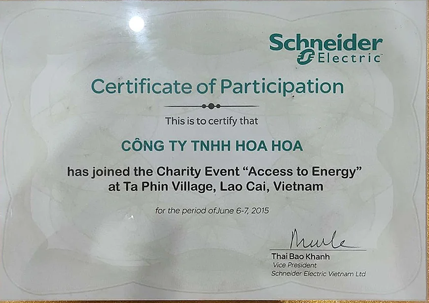 Chứng nhận tham gia sự kiện từ thiện "Tiếp cận năng lượng" tại bản Tả Phìn