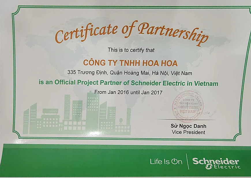 Chứng nhận NPP Schneider 2016