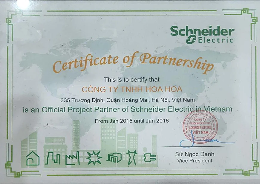 Chứng nhận NPP Schneider 2015