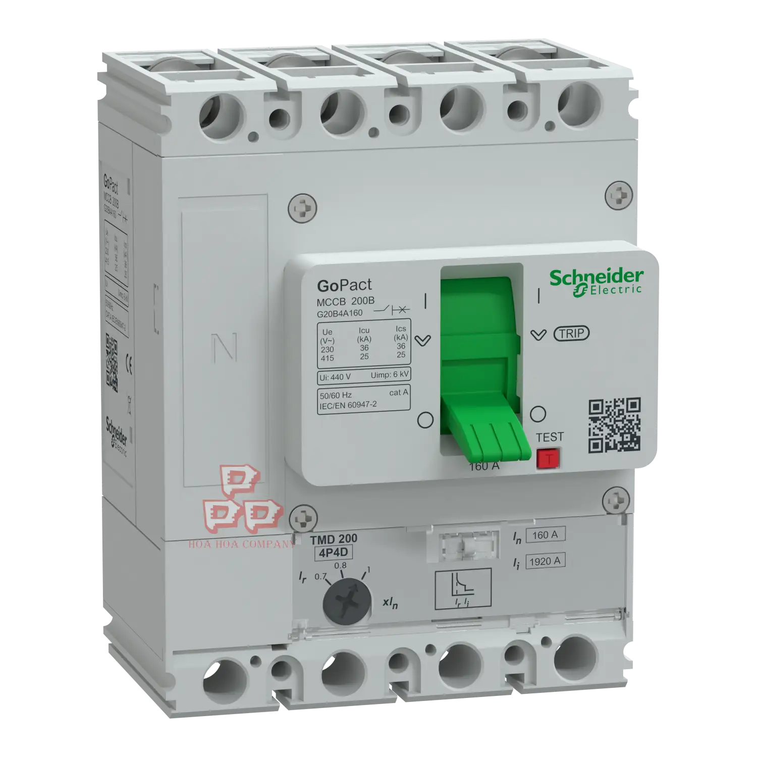 Aptomat MCCB 4P 200A 36kA Chỉnh dòng