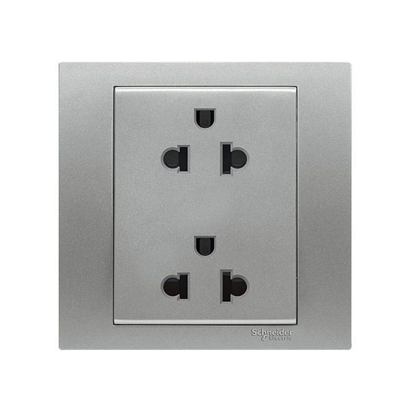 Bộ ổ cắm đôi 3 chấu - xám bạc