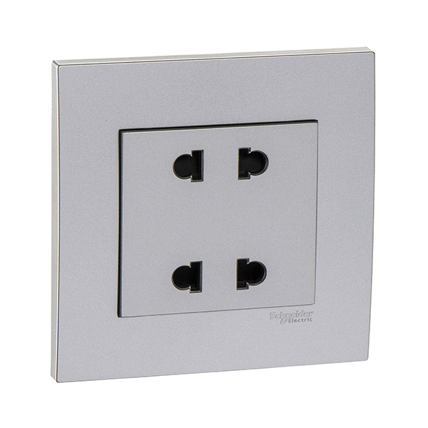 Bộ ổ cắm đôi 2 chấu - xám bạc