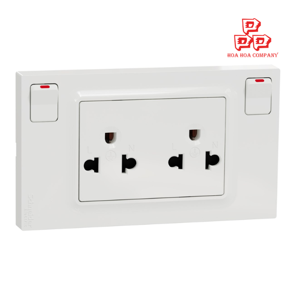 Bộ ổ cắm đôi 3 chấu có công tắc an toàn Miluz E