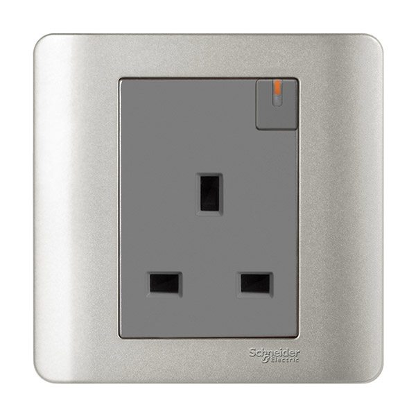 Bộ ổ cắm đơn 3 chấu kiểu Anh có công tắc - xám