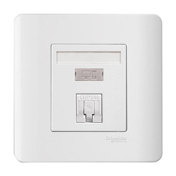 Bộ ổ cắm mạng cat5e đơn + chốt - trắng